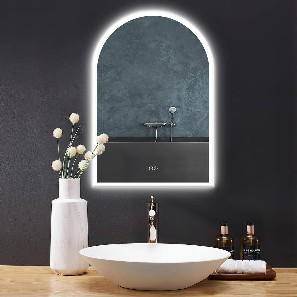 NEUTYPE 30 in. W x 39 in. H Arched Frameless LED Light Wall Anti-Fog Bathroom Vanity Mirror DJLED-MR03053