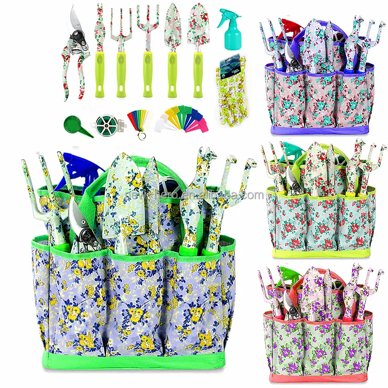 Garden Gift for Women 3 Pcs Aluminum Floral Print Gardening Tools Set Trowel Rake Manual Hand Garden Tool Kit in Flower Print