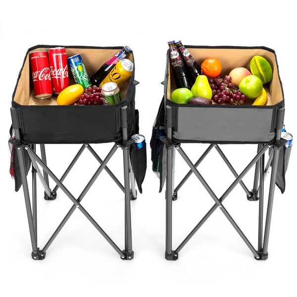 2 Pieces Folding Camping Tables with Large Capacity Storage Sink for Picnic