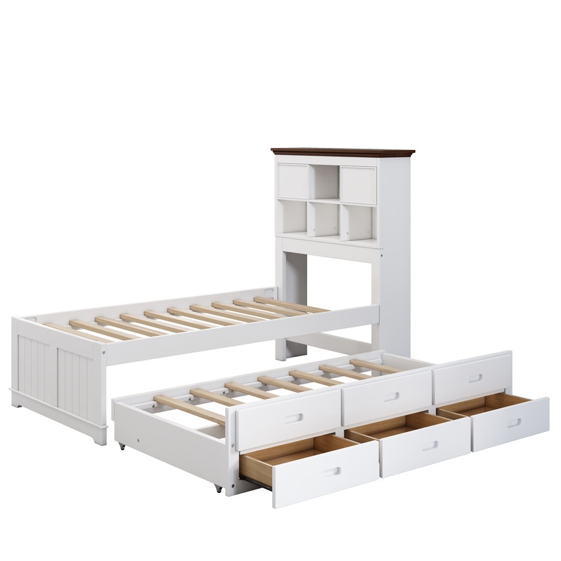 2 Pieces Wooden Captain Bedroom Set  Twin/Full Captain Platform Bed with Trundle and Nightstand