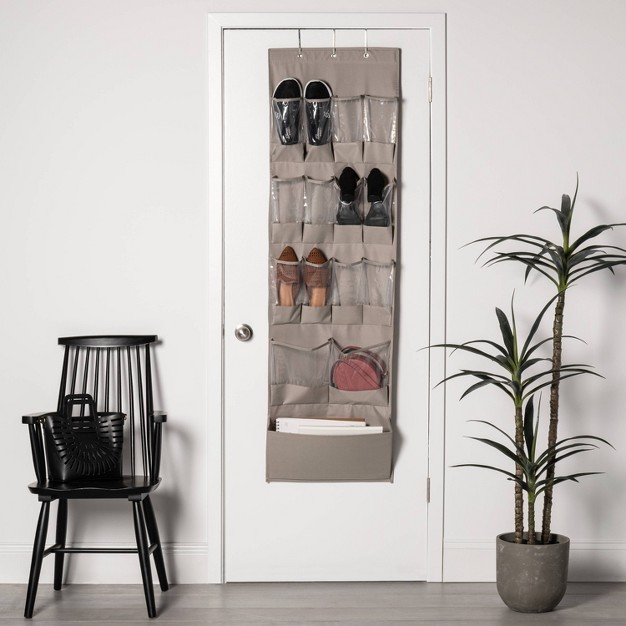 15 Pocket Over The Door Hanging Shoe Organizer Gray