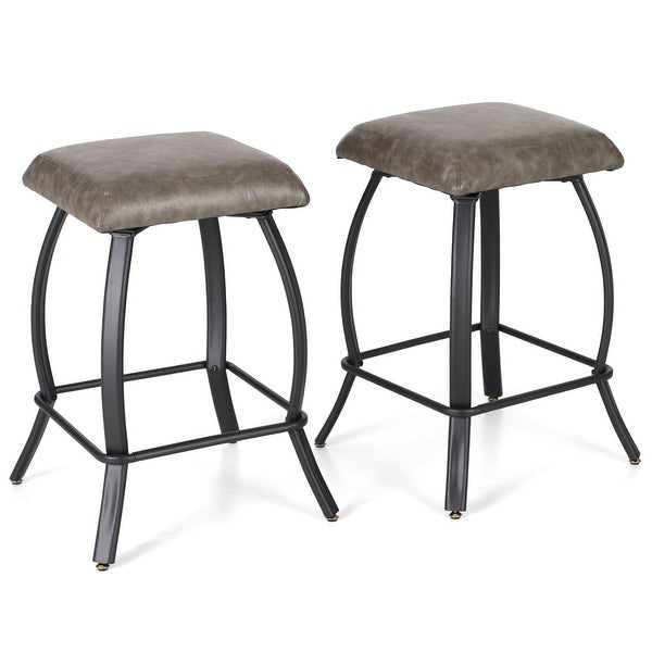 26'' Square PU Leather Bar Stool with Footrest Backless Kitchen Dining Chair， Set of 2