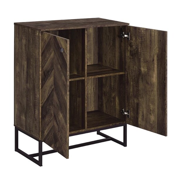 2 Doors Accent Cabinet with Metal Base in Rustic Oak/Gunmetal