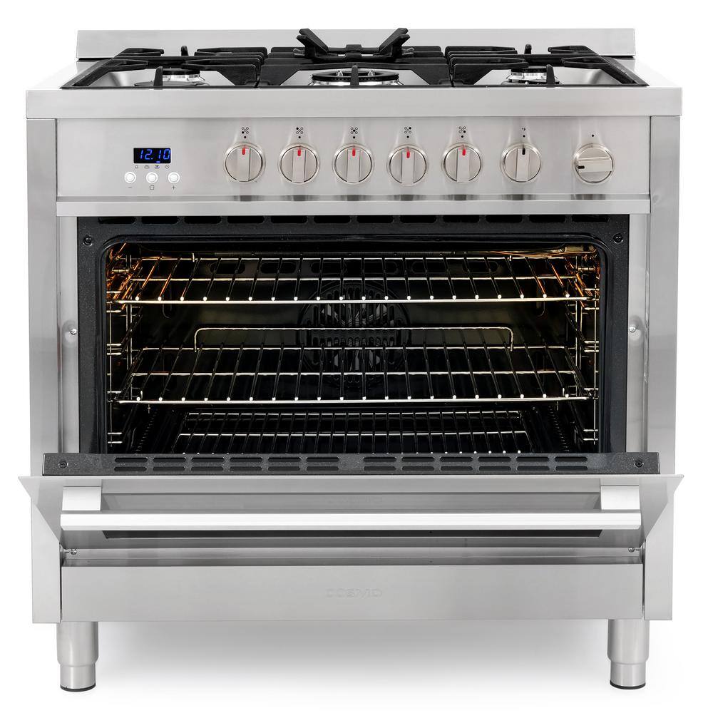 Cosmo 36 in. 3.8 cu. ft. Single Oven Gas Range with 5 Burner Cooktop and Heavy Duty Cast Iron Grates in Stainless Steel COS-965AGFC