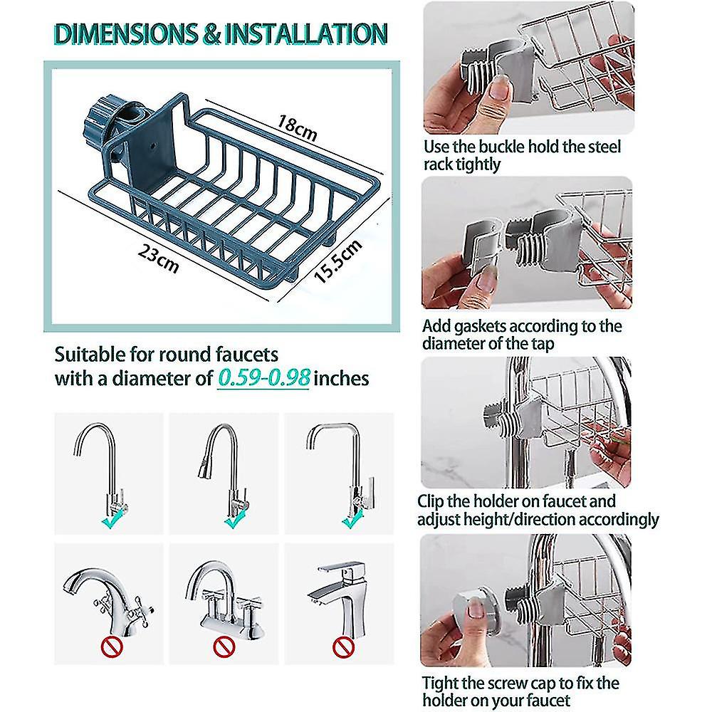 Kitchen Faucet Rack Sponge Holder Sink Caddy Organizer Hanging Caddy Drainer Rack Stainless Steel