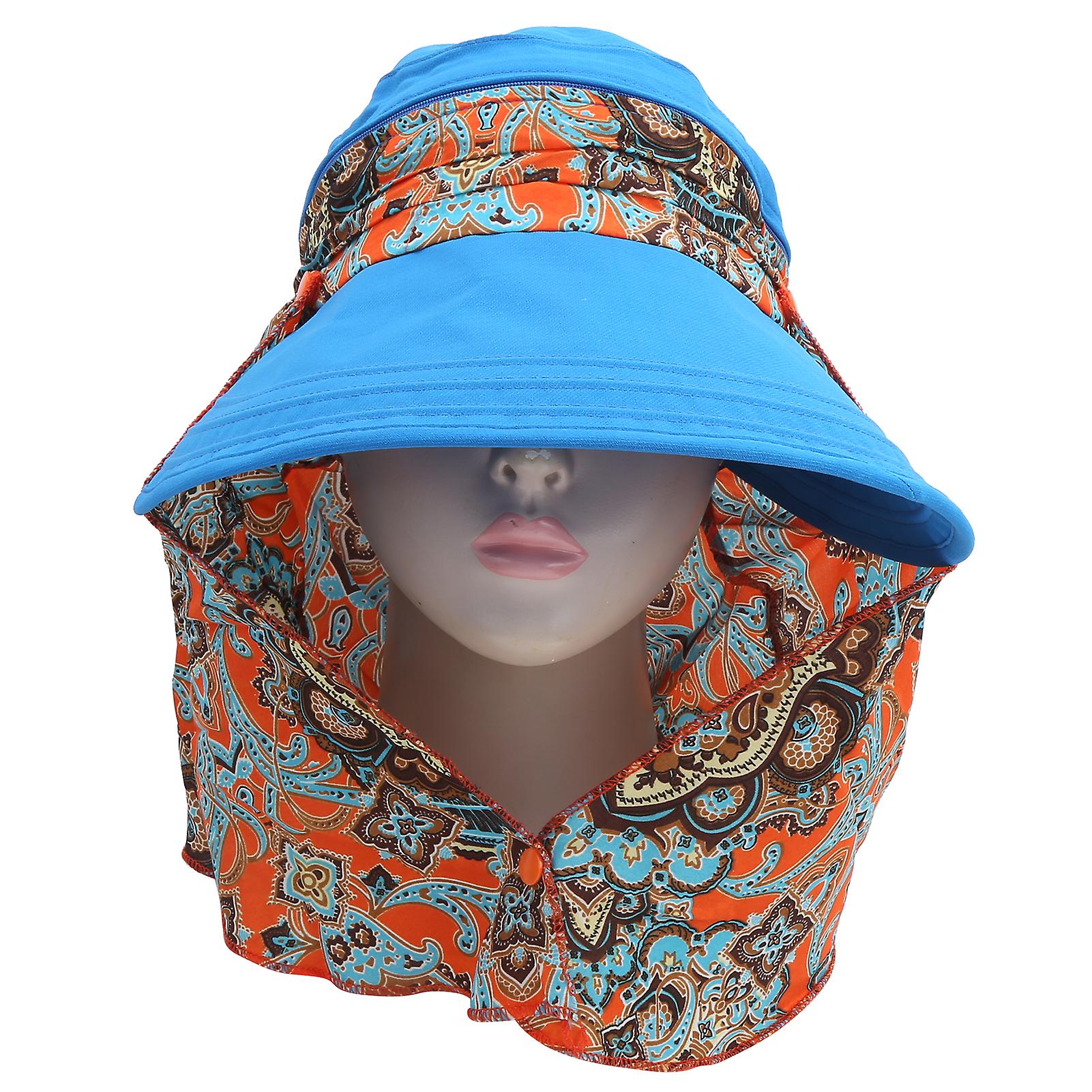 Women Outdoor Portable Sun Proof Hat Collar Fashionable Removable Visor Cap Scarfblue