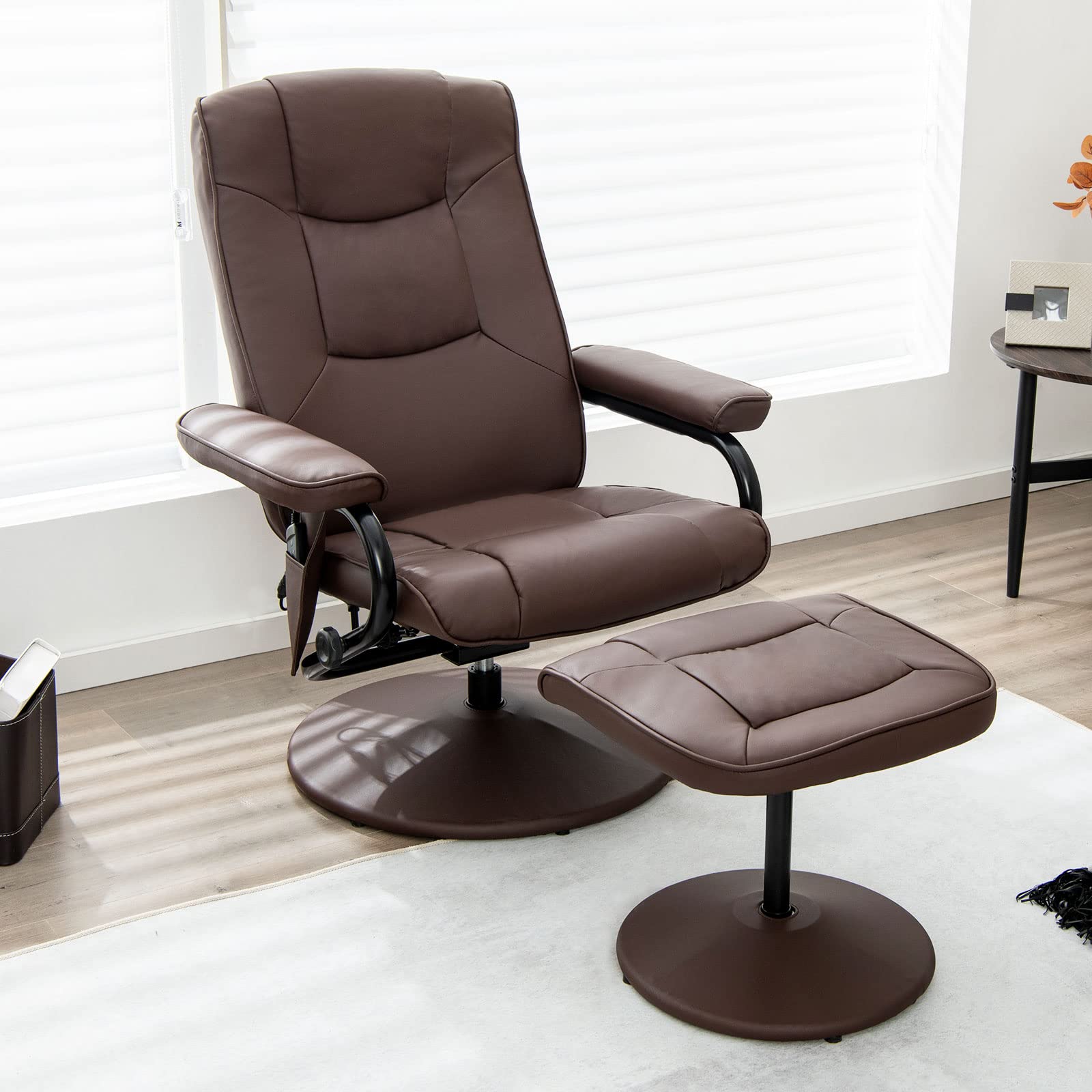 Giantex Recliner Chair with Ottoman, 360° Swivel Lounge Chair with Vibration Massage, Remote Control