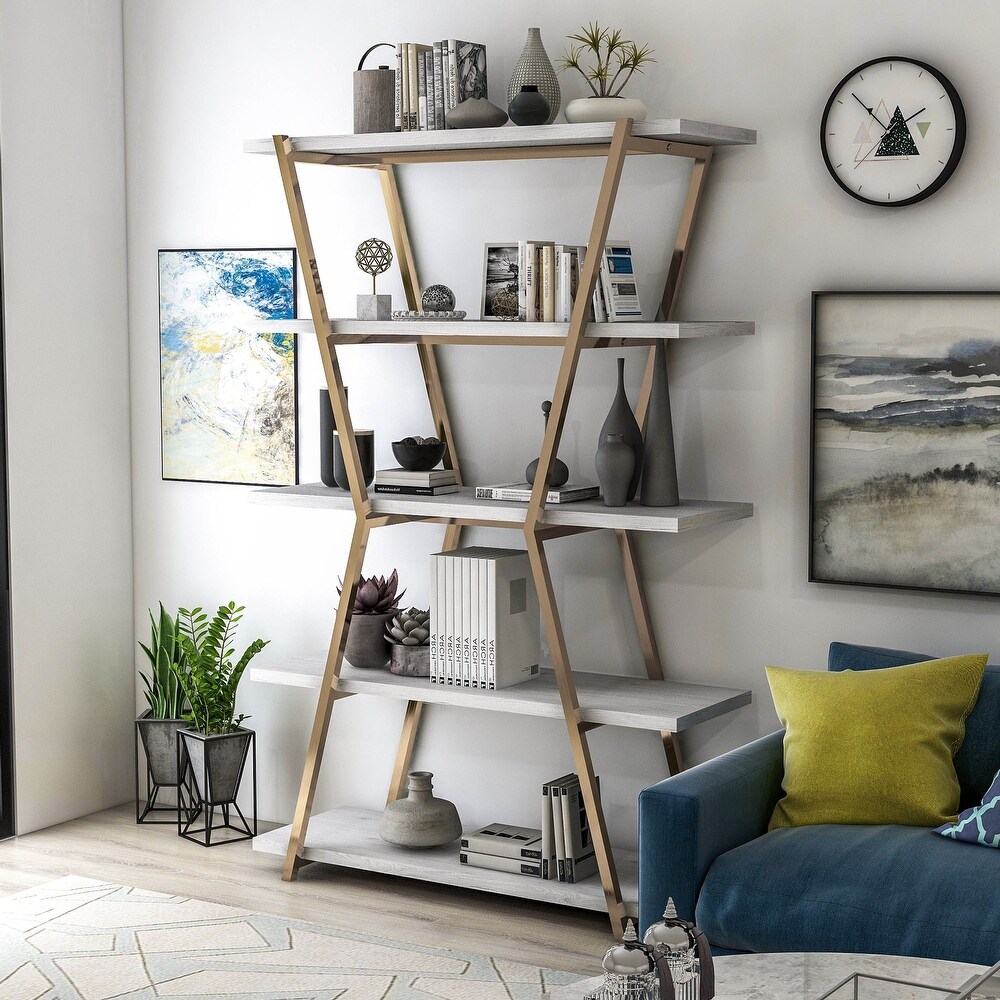 Epstewin Modern 5 Shelf Metal Frame Bookcase/Room Divider by Silver Orchid