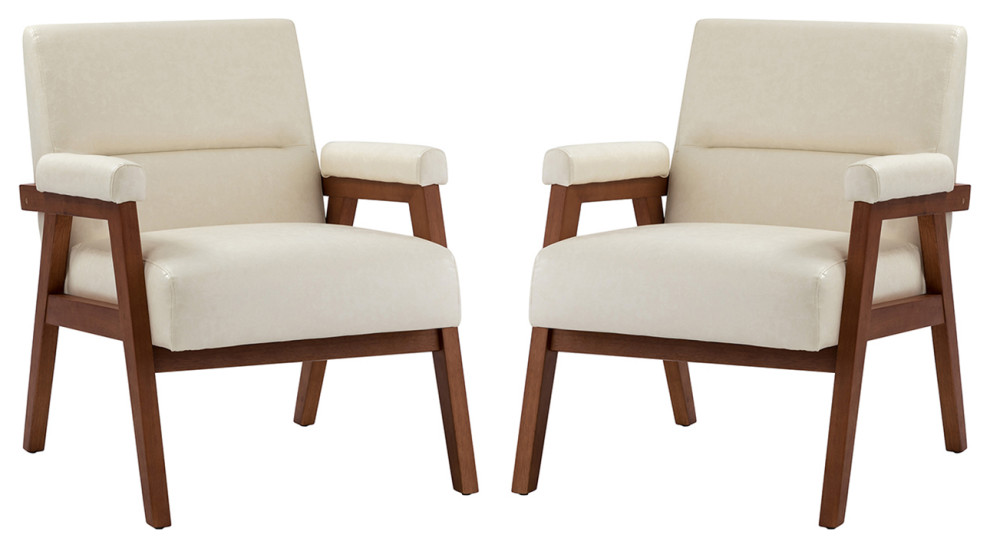 Vegan Leather Armchair With Tufted Design  Set of 2   Midcentury   Armchairs And Accent Chairs   by Karat Home  Houzz