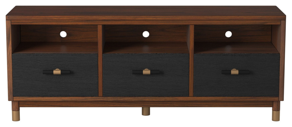 Belham 3 Drawer TV Console  Dark Walnut   Midcentury   Entertainment Centers And Tv Stands   by Kolibri Decor  Houzz