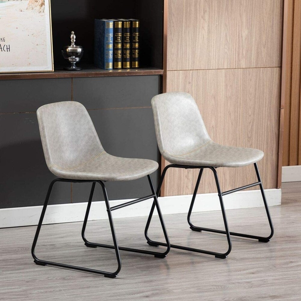 Modern Faux Leather Dining Chairs with Metal Frame (Set of 2)   24'' H x 14.5'' W x 20.8'' D