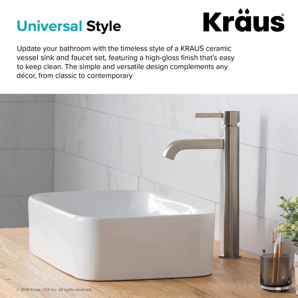 KRAUS White Porcelain Ceramic Rectangular Bathroom Vessel Sink C-KCV-122-1007SN