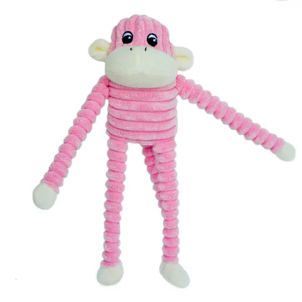 ZippyPaws Spencer the Crinkle Monkey - Small Pink Dog Toy