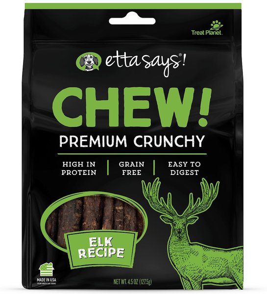 Etta Says! Chewy! Premium Crunchy Elk Recipe Grain-Free Dog Treats， 4.5-oz bag