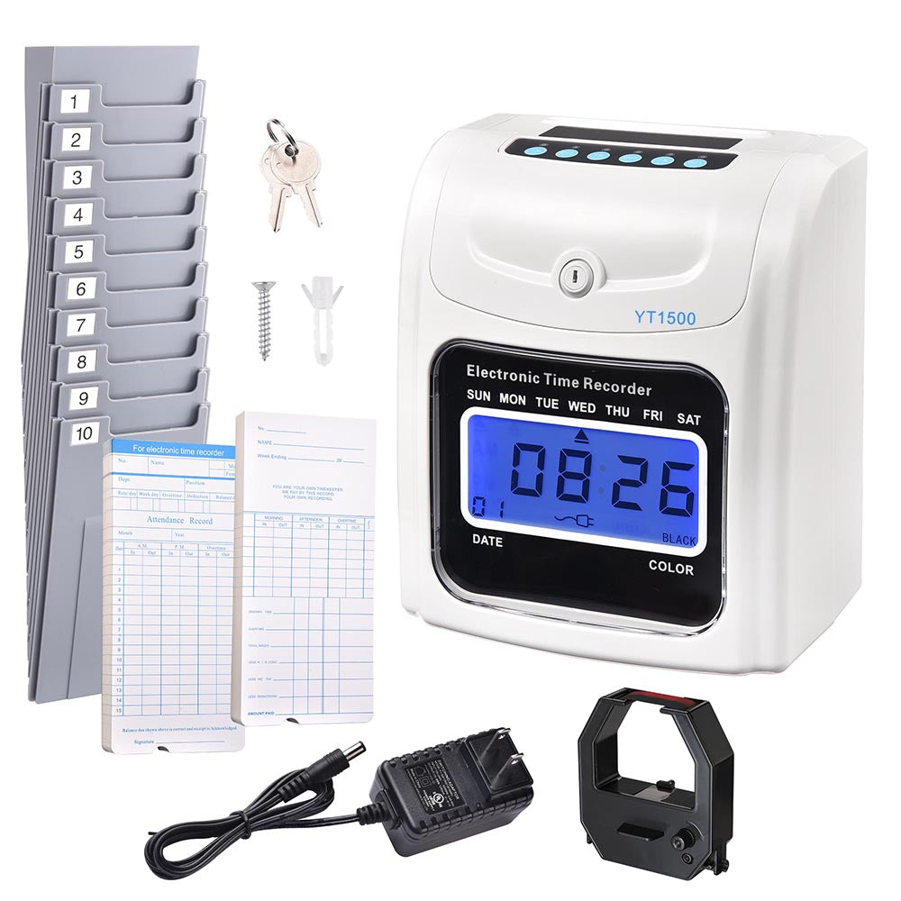 Yescom Punch Clock with Weekly Monthly Cards & Holder