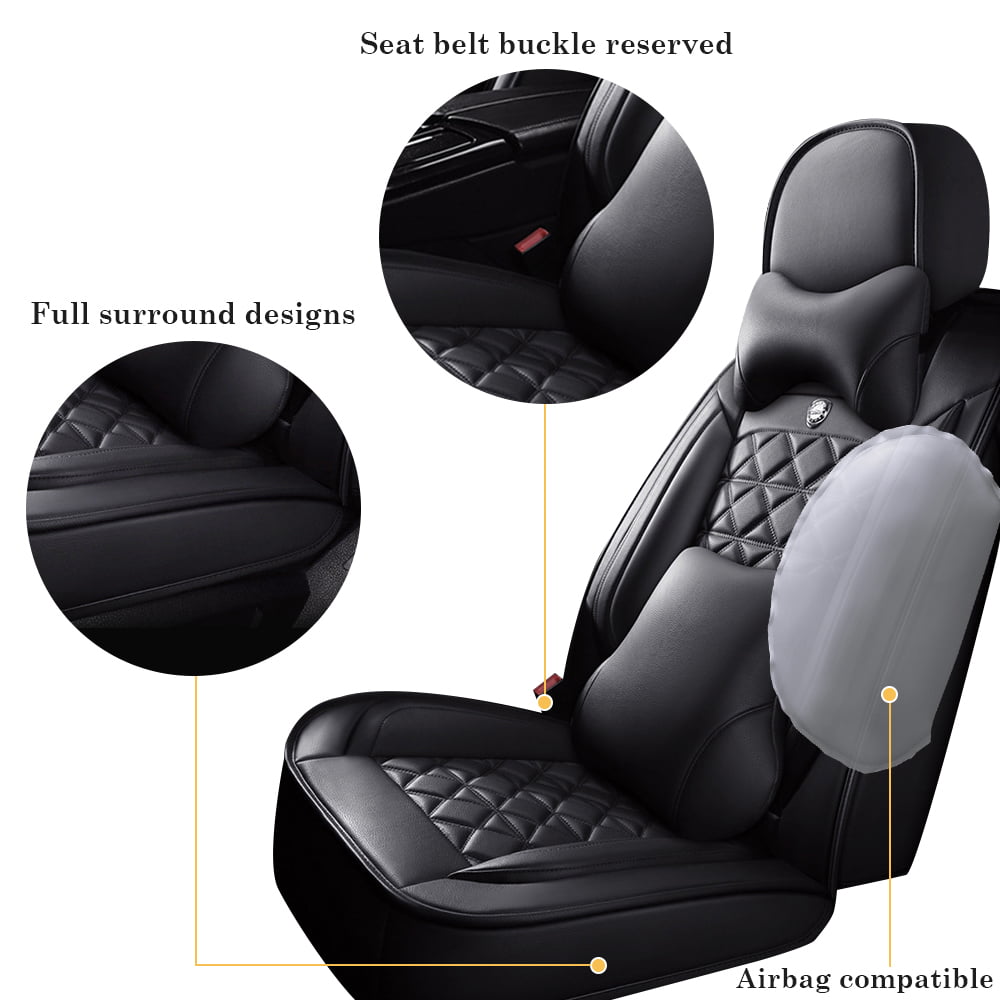 FLY5D Universal Fit Leather Car Seat Covers ，Full Set Car Seat Protector ，Black，CZ07701