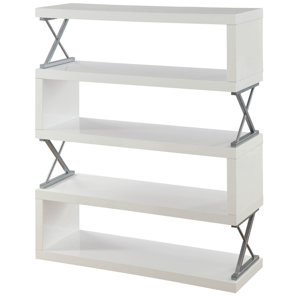 Loop Modern 5 Tier S shaped Bookcase with X shaped Metal by Furniture of America