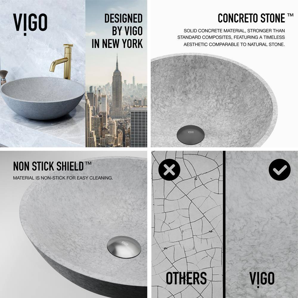 VIGO Ravenna Gothic Gray Concreto Stone 16 in. L x 16 in. W x 5 in. H Round Vessel Bathroom Sink VG04066