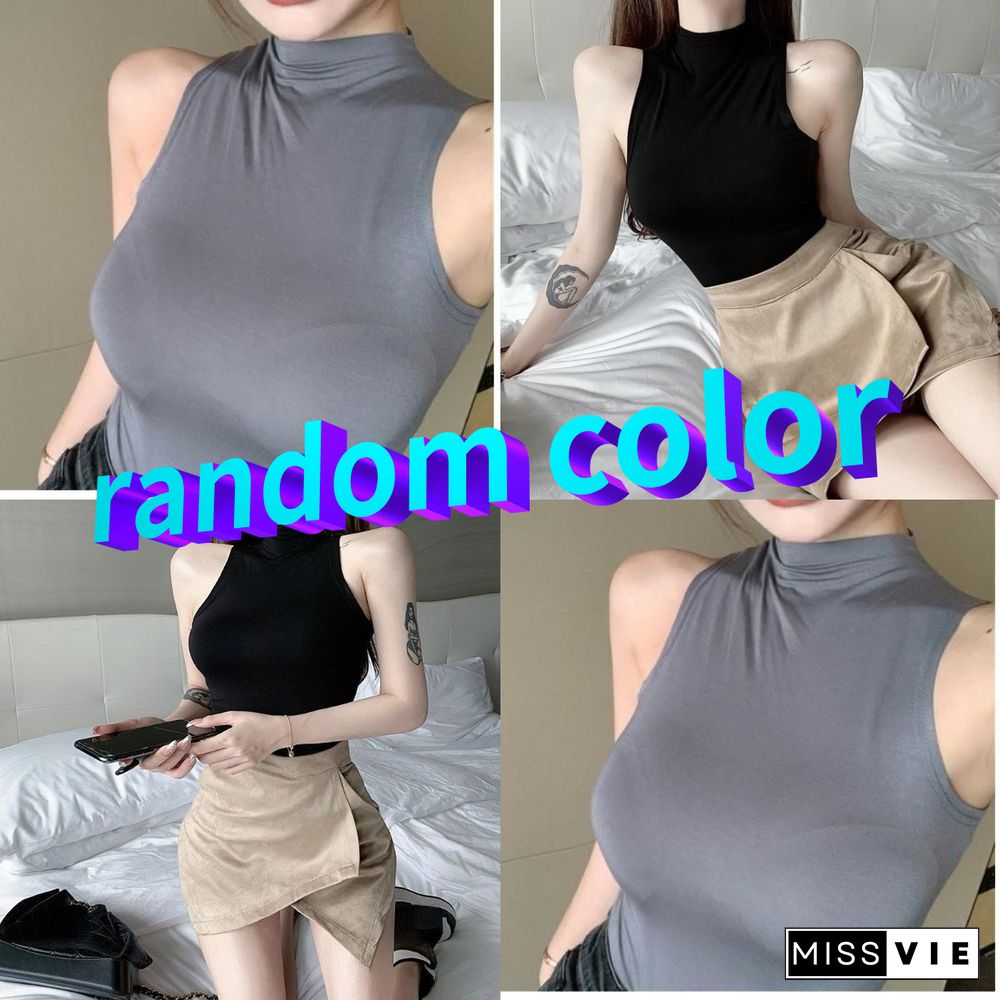 Sexy Tank Top Solid Halter Crop Tops Women Summer Camis Turtleneck Camisole Fashion Casual Tube Female Sleeveless Cropped Vest