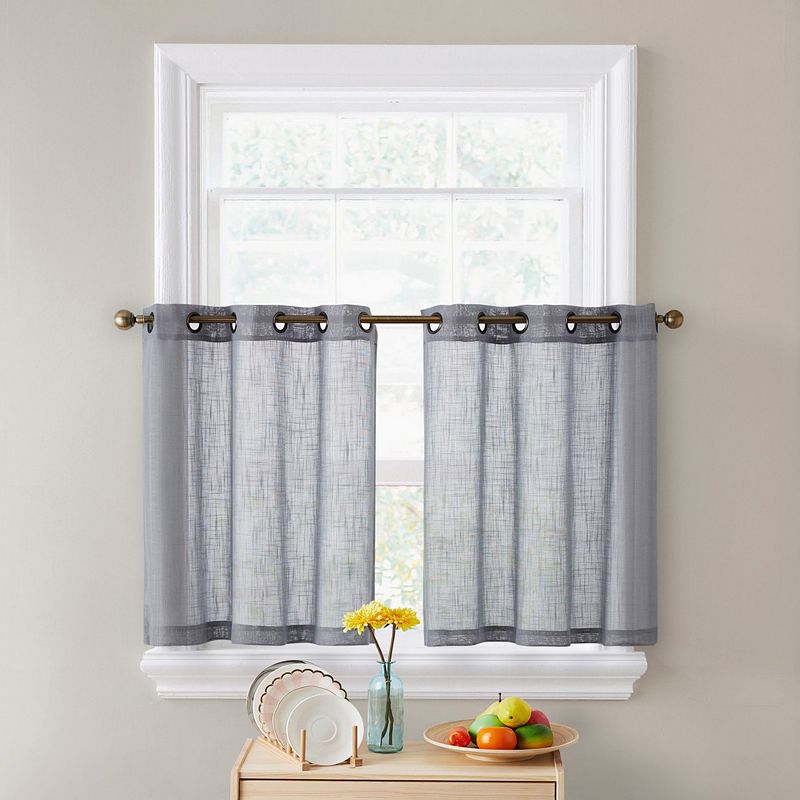 THD Serena Faux Linen Textured Semi Sheer Grommet Cafe Curtain Tiers， Set of 2