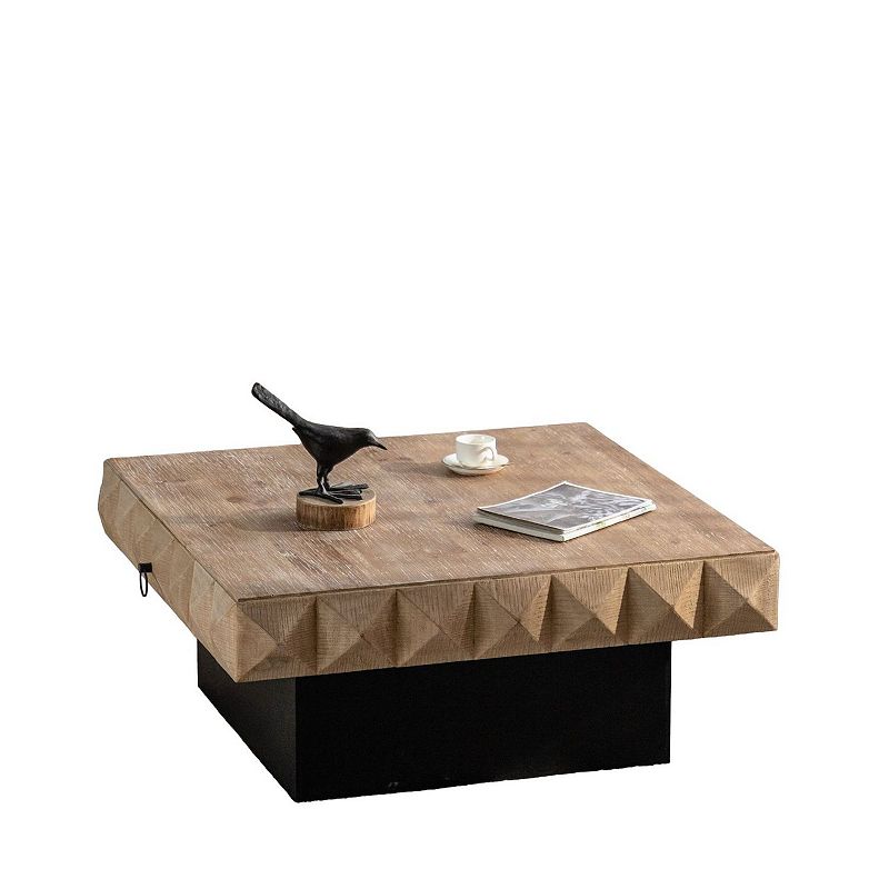 F.C Design 41.33 Three-dimensional Embossed Square Coffee Table with 2 Drawers and MDF Base