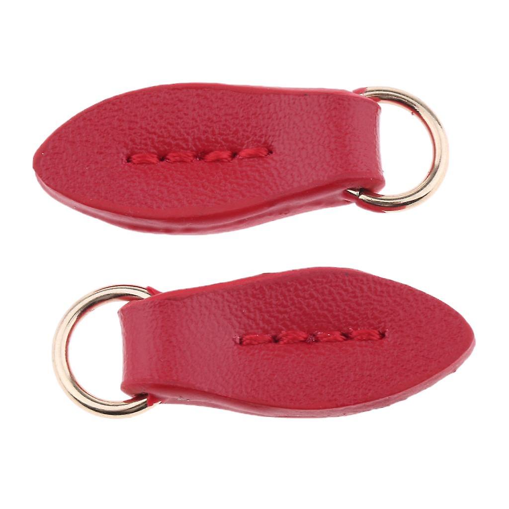 2x 2pcs Leather Zipper Puller Replacement Slider For Wallet Purse Bag Red