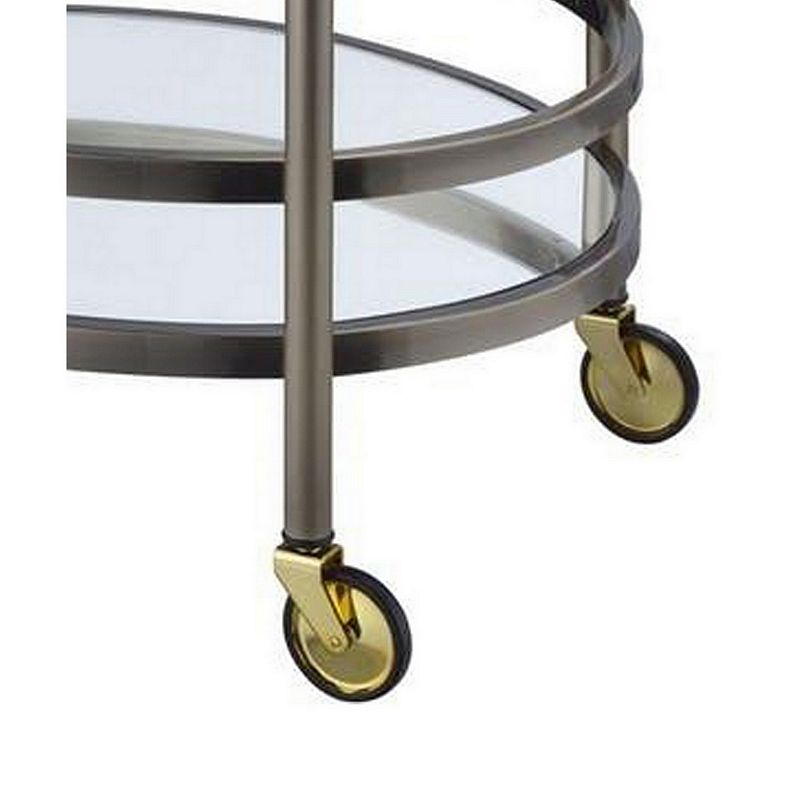 Oval Metal Serving Cart， Clear Glass and Black Nickel