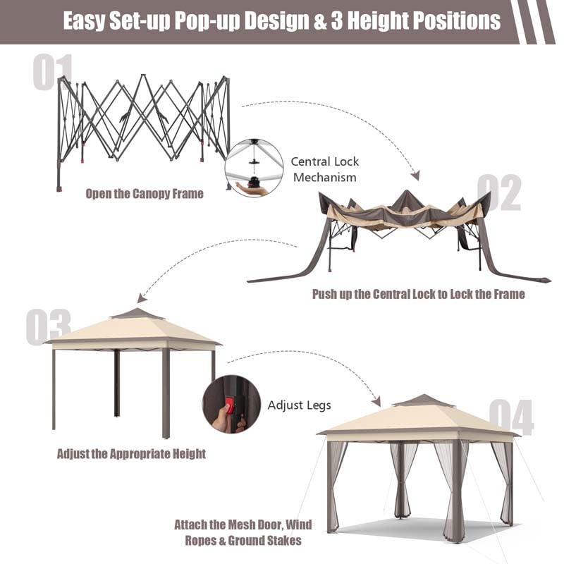 11 x 11 FT Pop Up Gazebo Tent Portable Canopy Shelter with Carry Bag & Mesh Netting