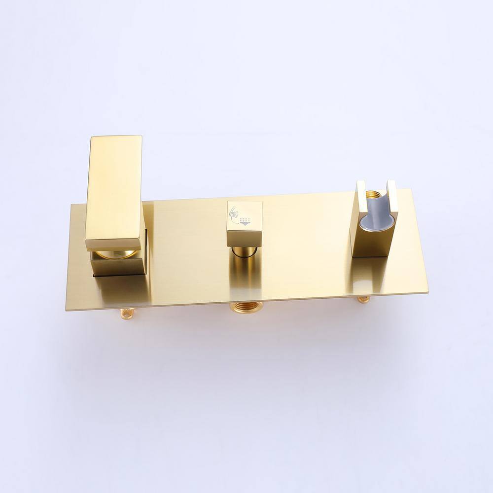 IHOMEadore 1-Spray Square Wall Bar Shower Kit with Hand Shower in Brushed Golden MD-RCS85003BBG