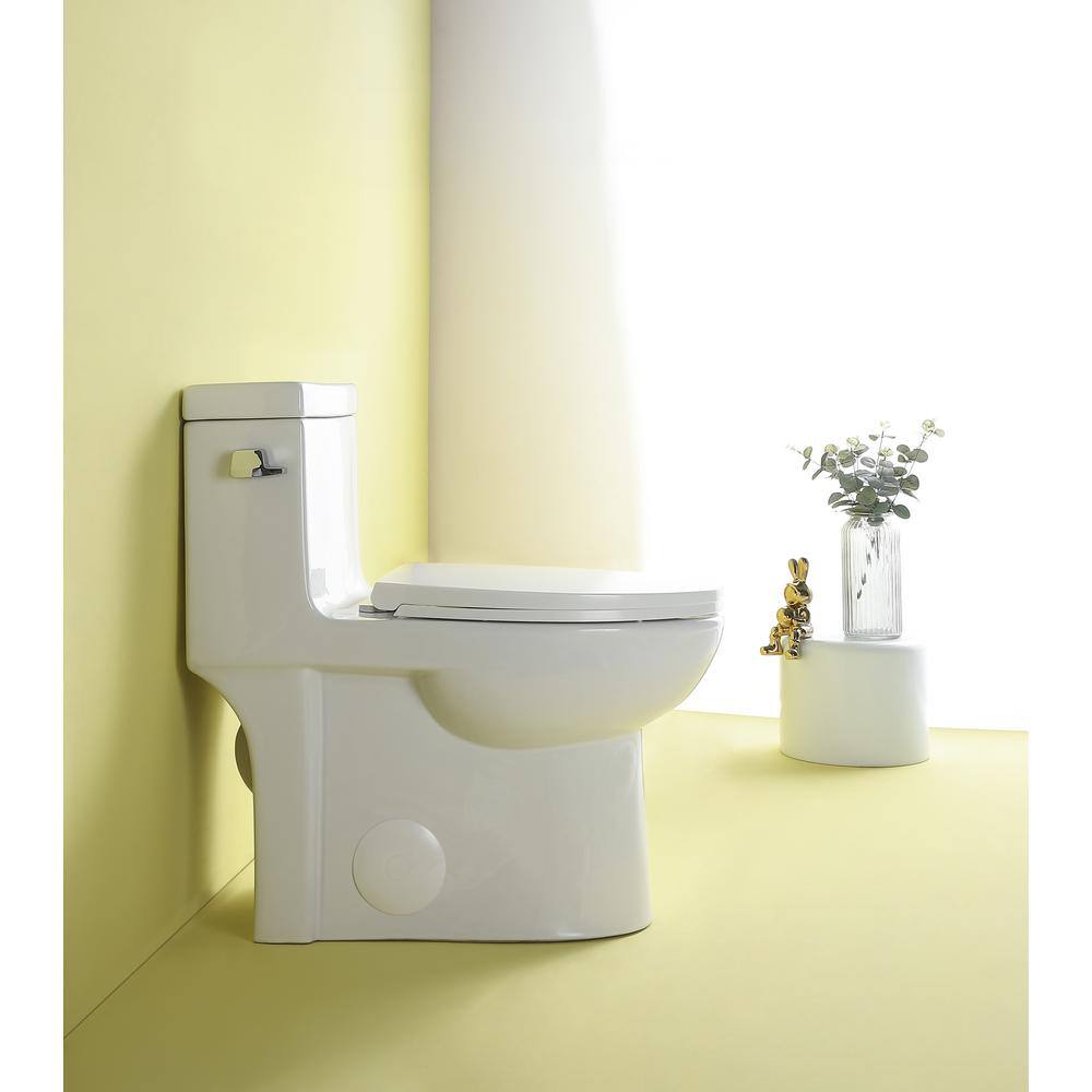 Xspracer 1-Piece 1.28 GPF High Efficiency Siphonic Single Flush Elongated Toilet in Glossy White Soft-Close Seat Included JH-T03-GW