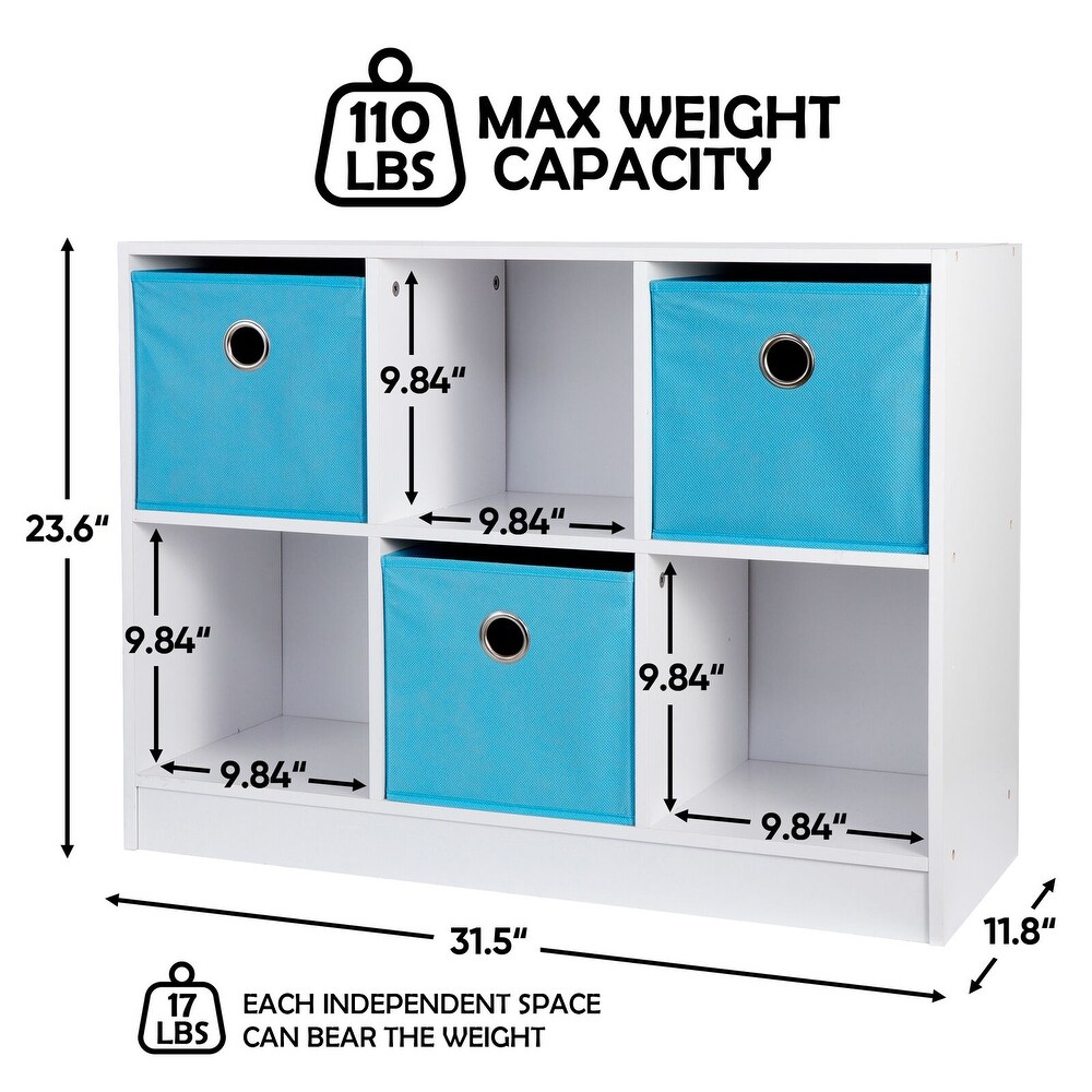 6 Cube Storage Organizer Bookshelf Bookcase Cabinet W/3 Fabric Bins