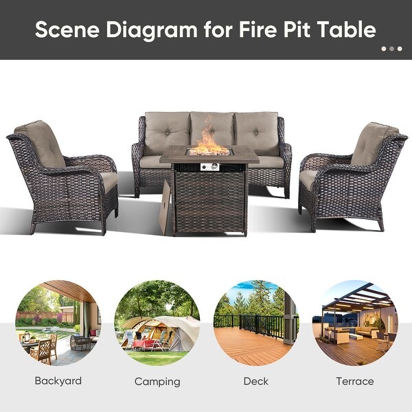 4piece Outdoor Patio Sofa Chair Set With Fire Pit Table