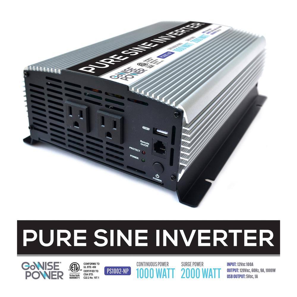 GoWISE USA 1000-Watt Continuous2000-Watt Peak Pure Sine Wave Inverter PS1002