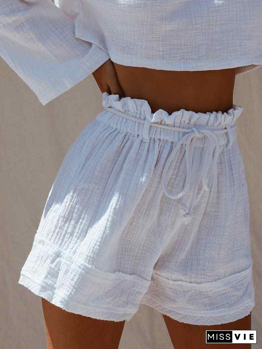 Plus Size White Boho Cotton-Blend Shorts