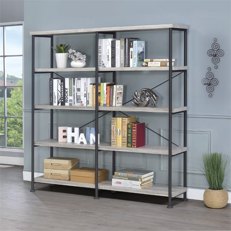 Coaster Analiese 4 Shelf Open Farmhouse Wood Bookcase in Gray   Industrial   Bookcases   by Homesquare  Houzz