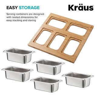 KRAUS 16.75 in. Workstation Kitchen Sink Composite Serving Board Set with Rectangular Stainless Steel Bowls KSC-1005BB