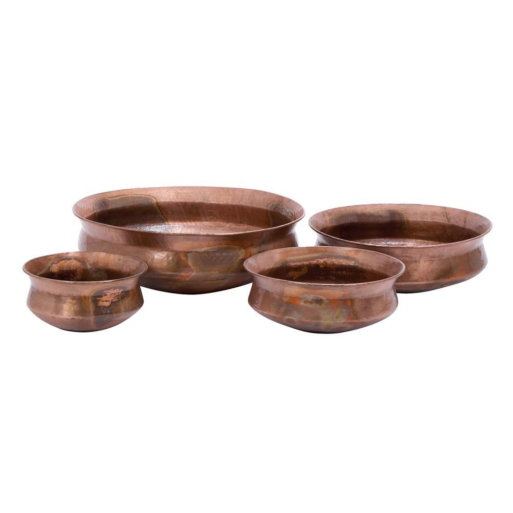 Litton Lane 7 in. 6 in. 5 in. and 5 in. Small Copper Metal Indoor Outdoor Planter (4- Pack) 31311