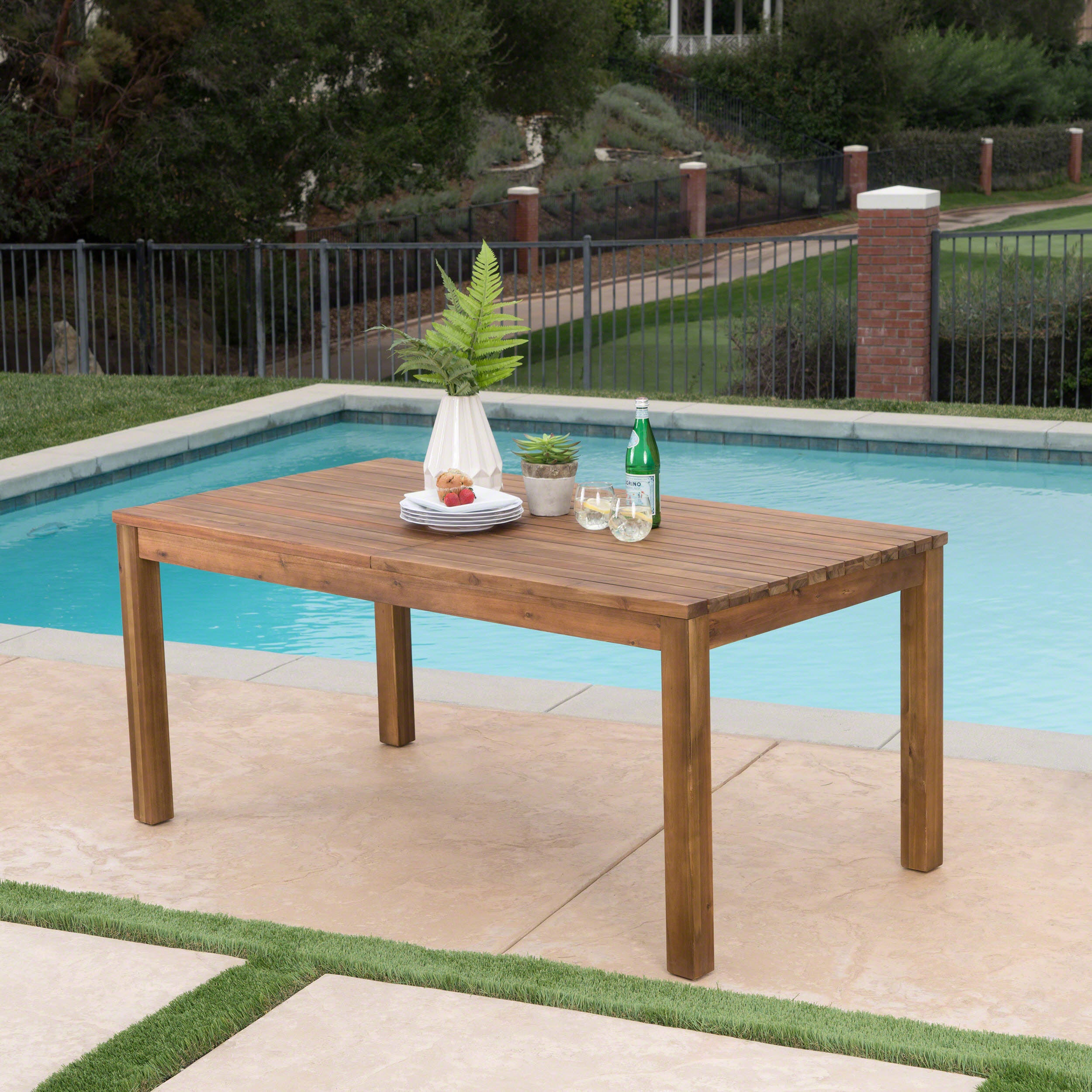 William Outdoor Expandable Teak Finished Acacia Wood Dining Table