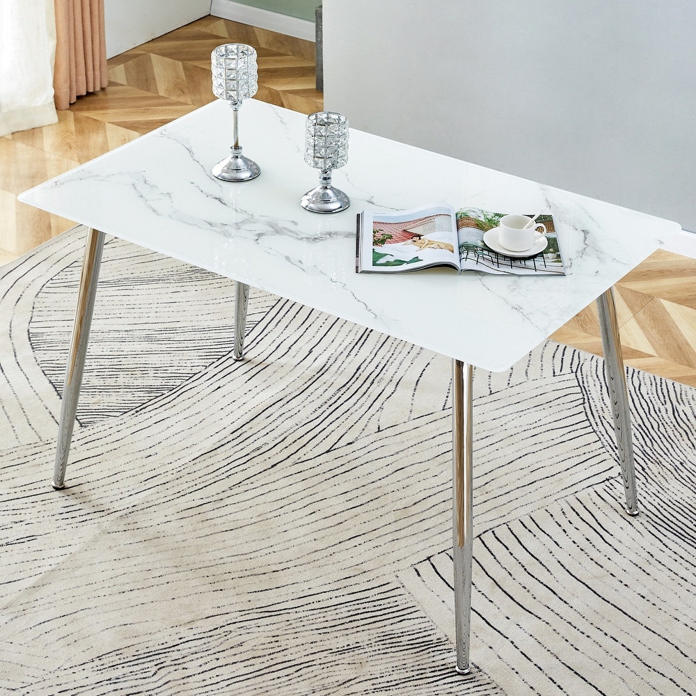 Modern minimalist rectangular white imitation marble dining table