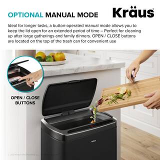 KRAUS Garbage Pro Rectangular 13 Gal. Touchless Motion Sensor Trash Can in Matte Black with Soft Shut Lid KTCS-10MB