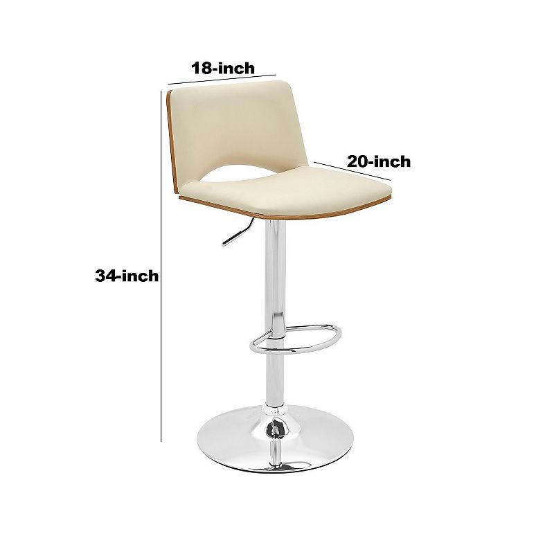 Thierry Adjustable Swivel Cream Faux Leather with Walnut Back and Chrome Bar Stool