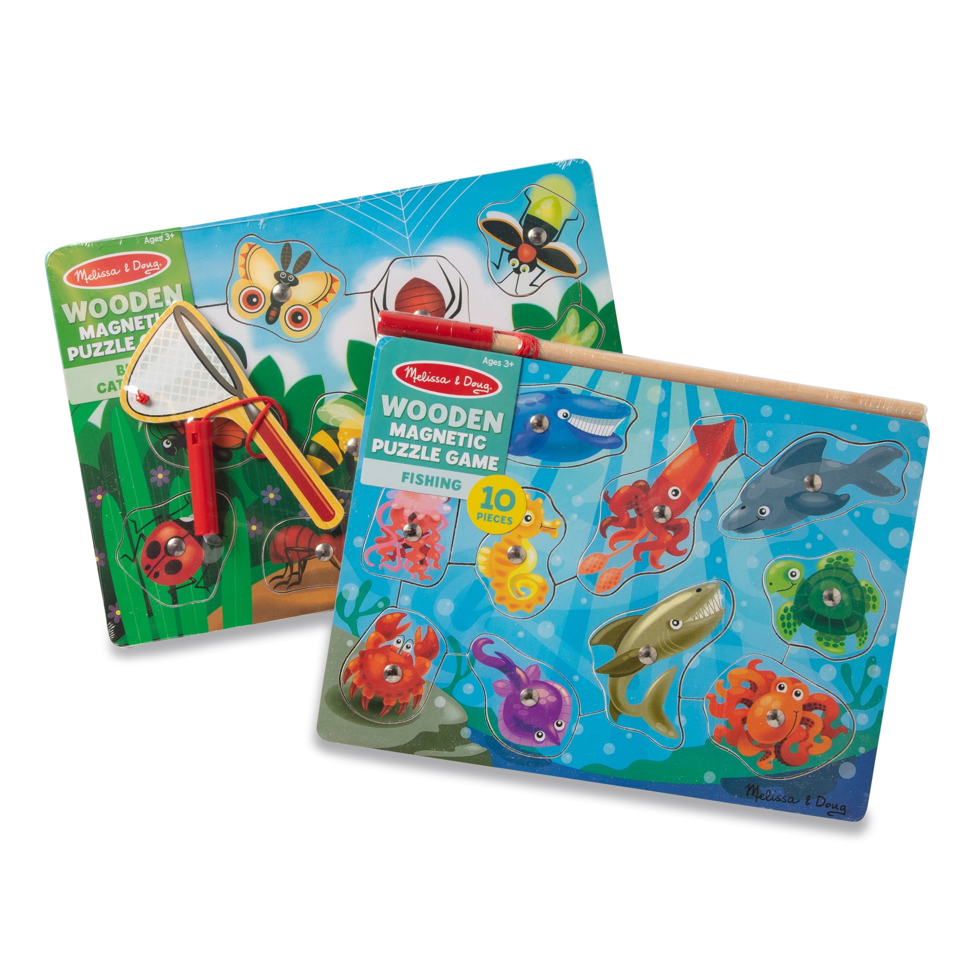 Melissa and Doug Magnetic Wooden Puzzle Game Set: Fishing and Bug Catching