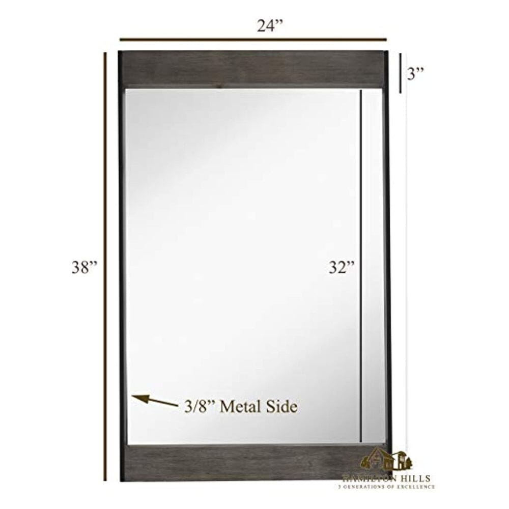 Black Metal Mirror with Natural Gray Wood Side Accents