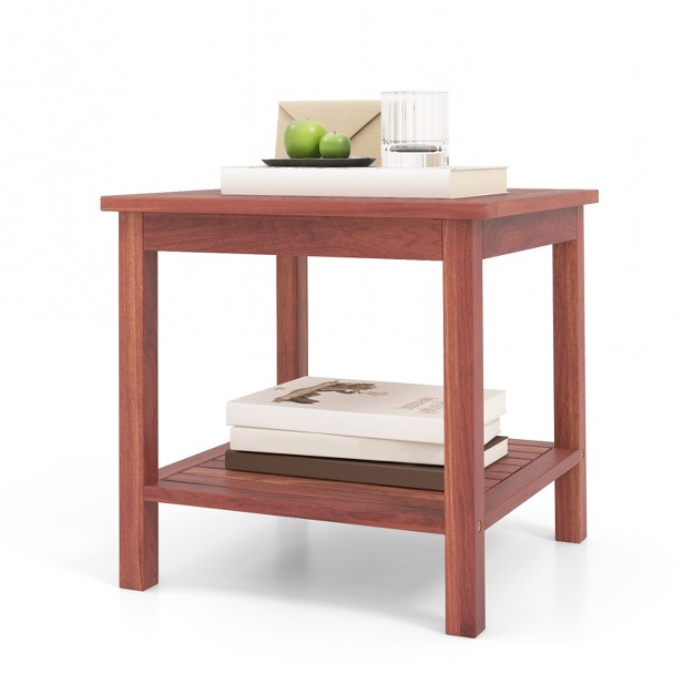 Tangkula 1pc 2pcs Patio Side Table Double tier Acacia Wood End Table Slatted Tabletop amp Shelf Outdoor Small Side Table With Storage