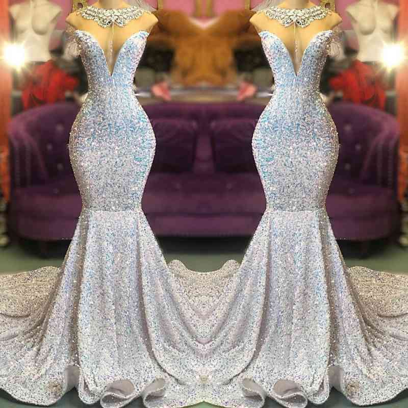 Sleeveless Sequiins Mermaid Long Evening Prom Dress