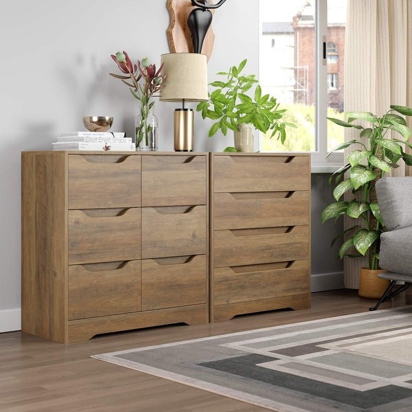 Modern 4 Drawer Dresser， Wood Chest of Drawers with Storage， Clothing Organizer with Cut-Out Handle， Storage Cabinet - - 37668591