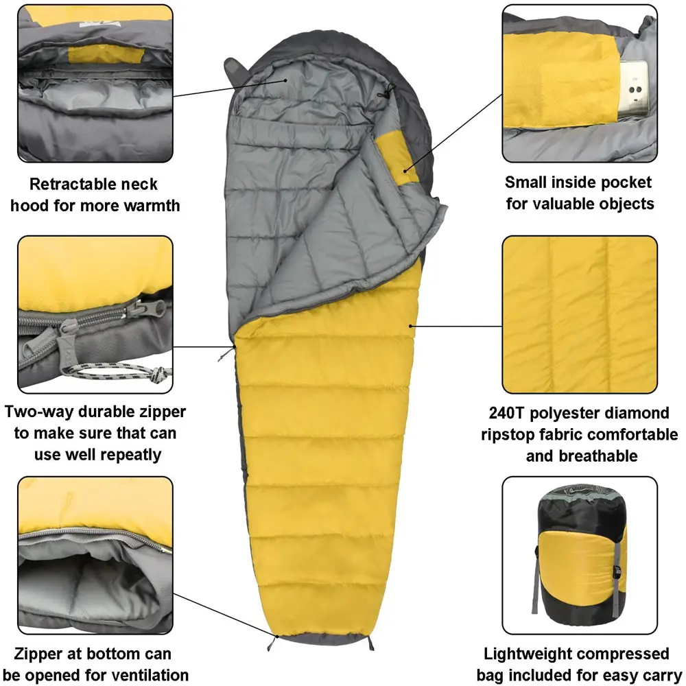 Waterproof Comfort Mummy Sleeping Bag 3 Season Mummy Bag Sleeping for Backpacking Camping Hiking Outdoor