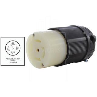 AC WORKS NEMA 30 Amp 3-Phase 120208-Volt 3PY 5-Wire Locking Female Connector with UL C-UL Approval ASL2130R-BK