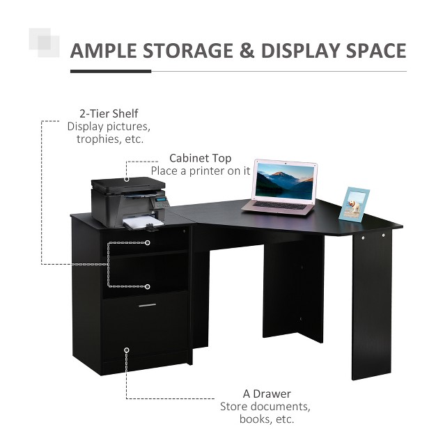 Homcom 2 Piece Corner Computer Desk Workstation With Printer Stand Storage Cabinet