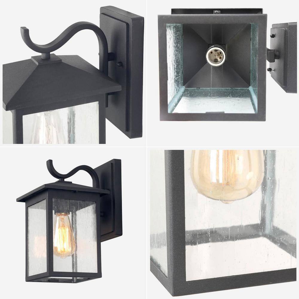 LNC Matte Black Outdoor Sconce for Entryway Porch Patio Gazebo Pergola 1-Light Rust-Proof Wall Light with Seedy Glass Shade A03274